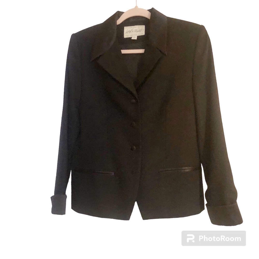 VTG black pure new wool Lord & Taylor tuxedo style lapel jacket satin flip cuffs